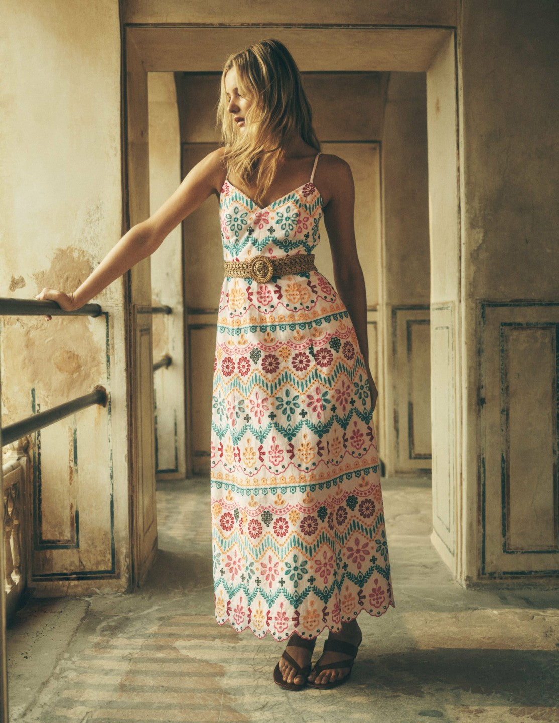 Empire Linen Broderie Dress-Multi Broderie / Boden Online