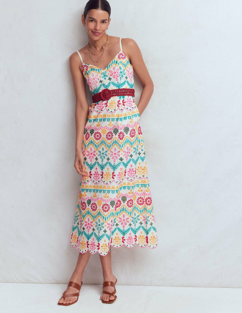 Empire Linen Broderie Dress-Multi Broderie / Boden Online