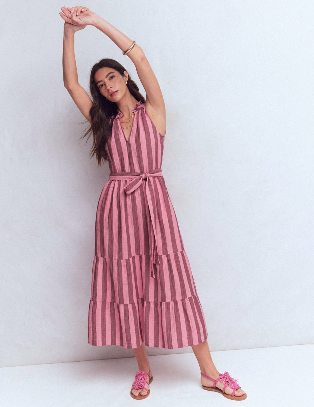 Viv Double Cloth Maxi Dress-Brown Pink Stripe / Boden Sale