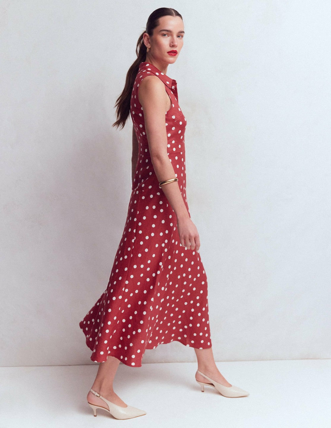 Erma Drop Waist Linen Dress-Red Painted Dot Spaced / Boden Discount