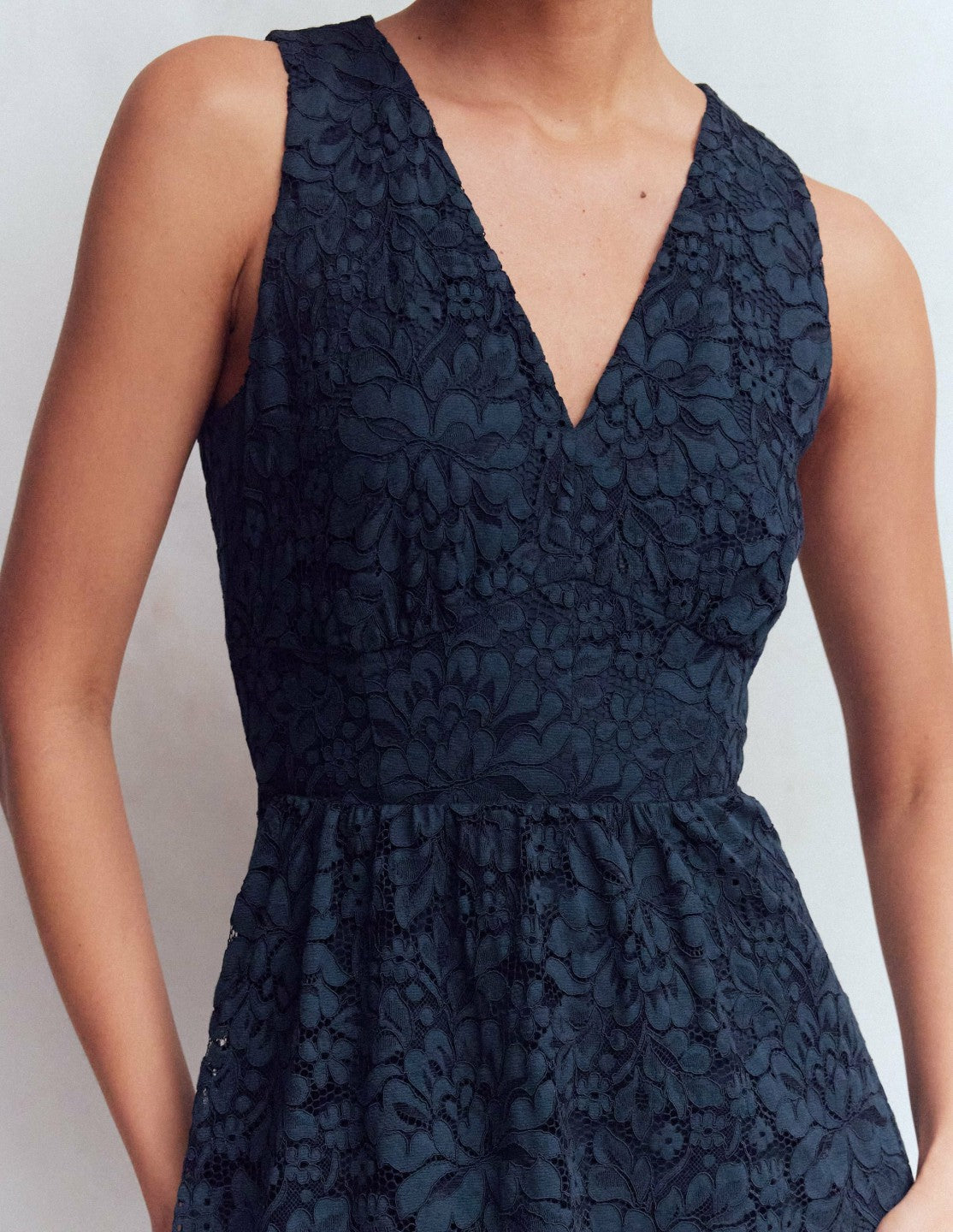 Lace Plunge Neck Panel Dress-Navy / Boden us