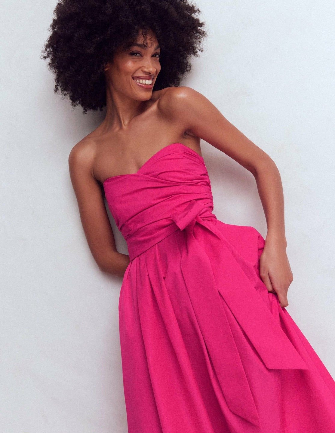 Strapless Taffeta Dress-Bright Pink / Boden