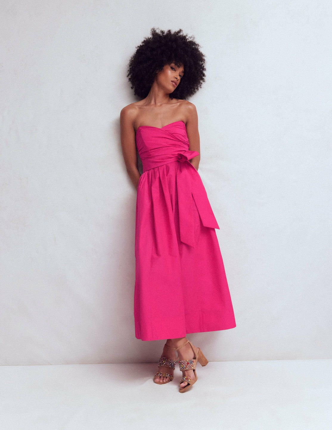 Strapless Taffeta Dress-Bright Pink / Boden