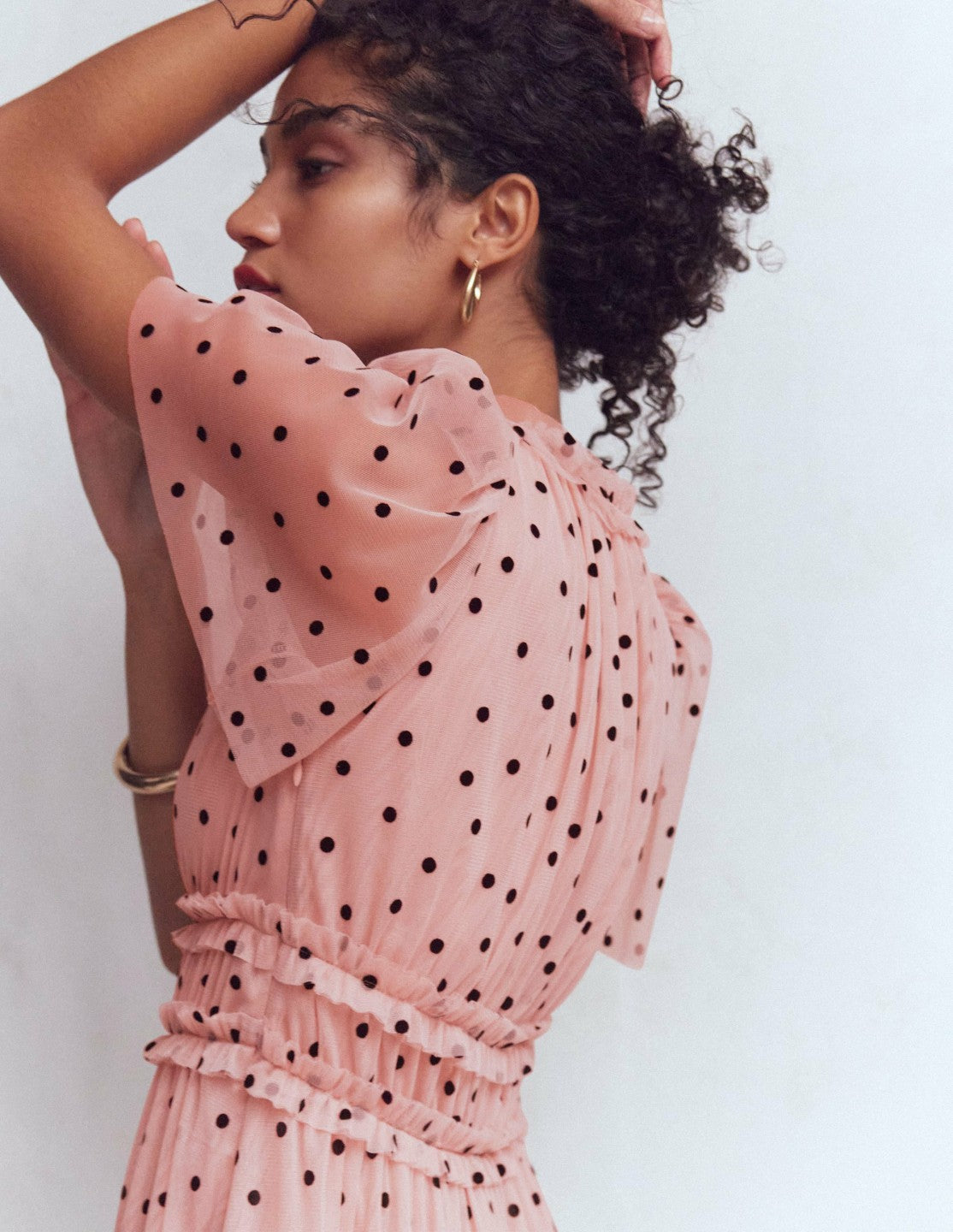V-Neck Ruffle Tulle Dress-Ivory Black Spot / Boden Sale