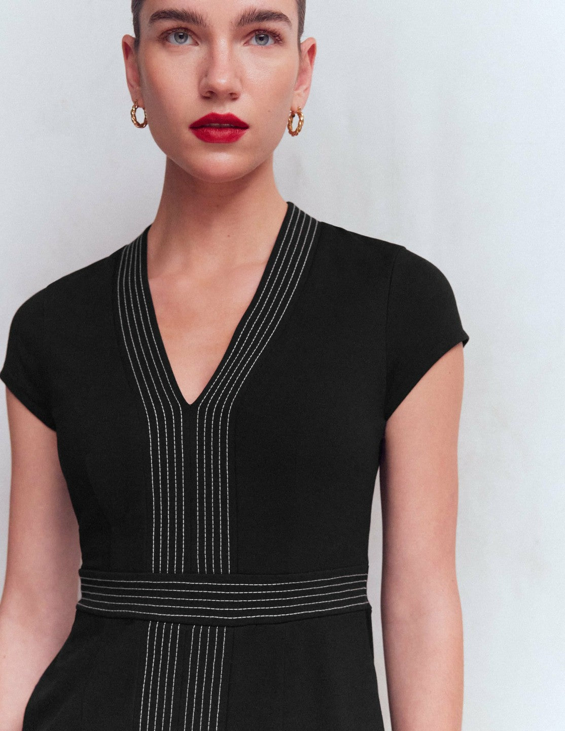 Topstitch Ponte Work Dress-Black / Boden Online