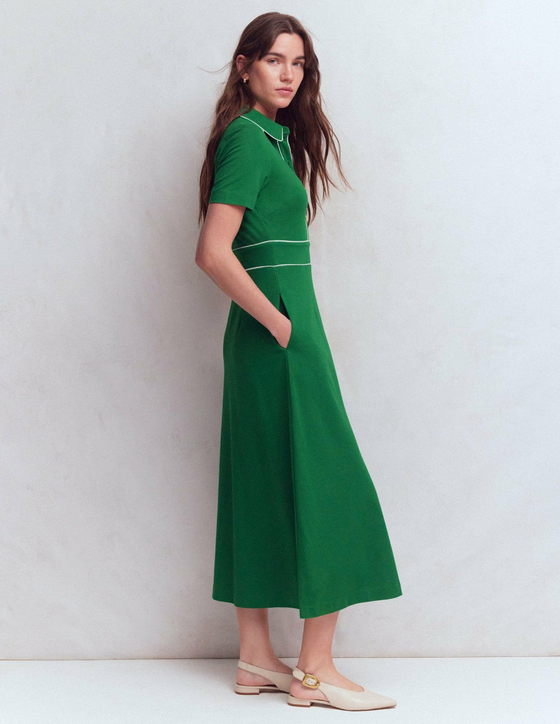 Etta Piping Trim Ponte Dress-Fresh Green / Boden Outlet