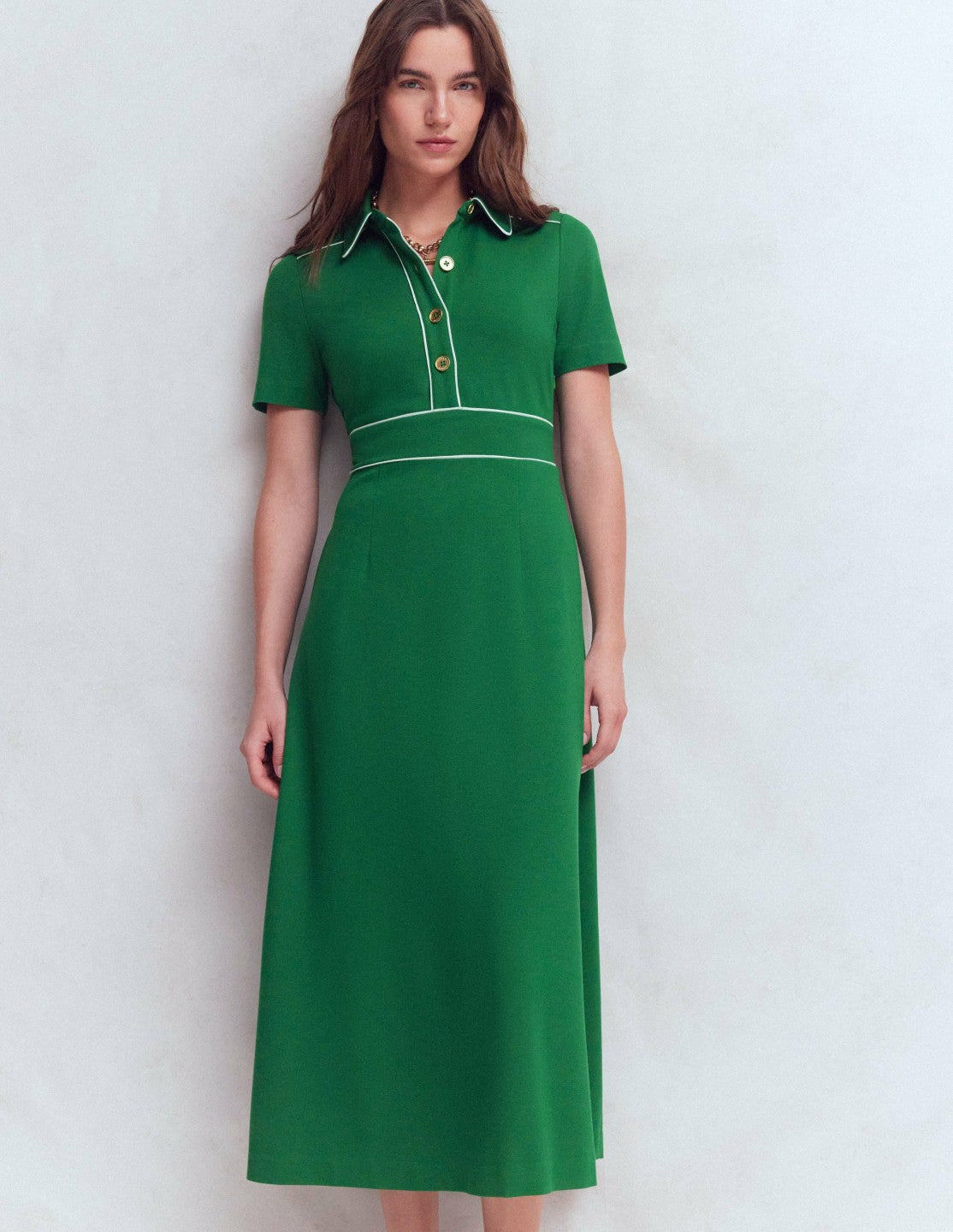 Etta Piping Trim Ponte Dress-Fresh Green / Boden Outlet