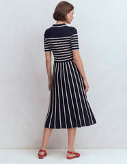 Collared Knitted Midi Dress-French Navy and Ivory Stripe / Boden On sale
