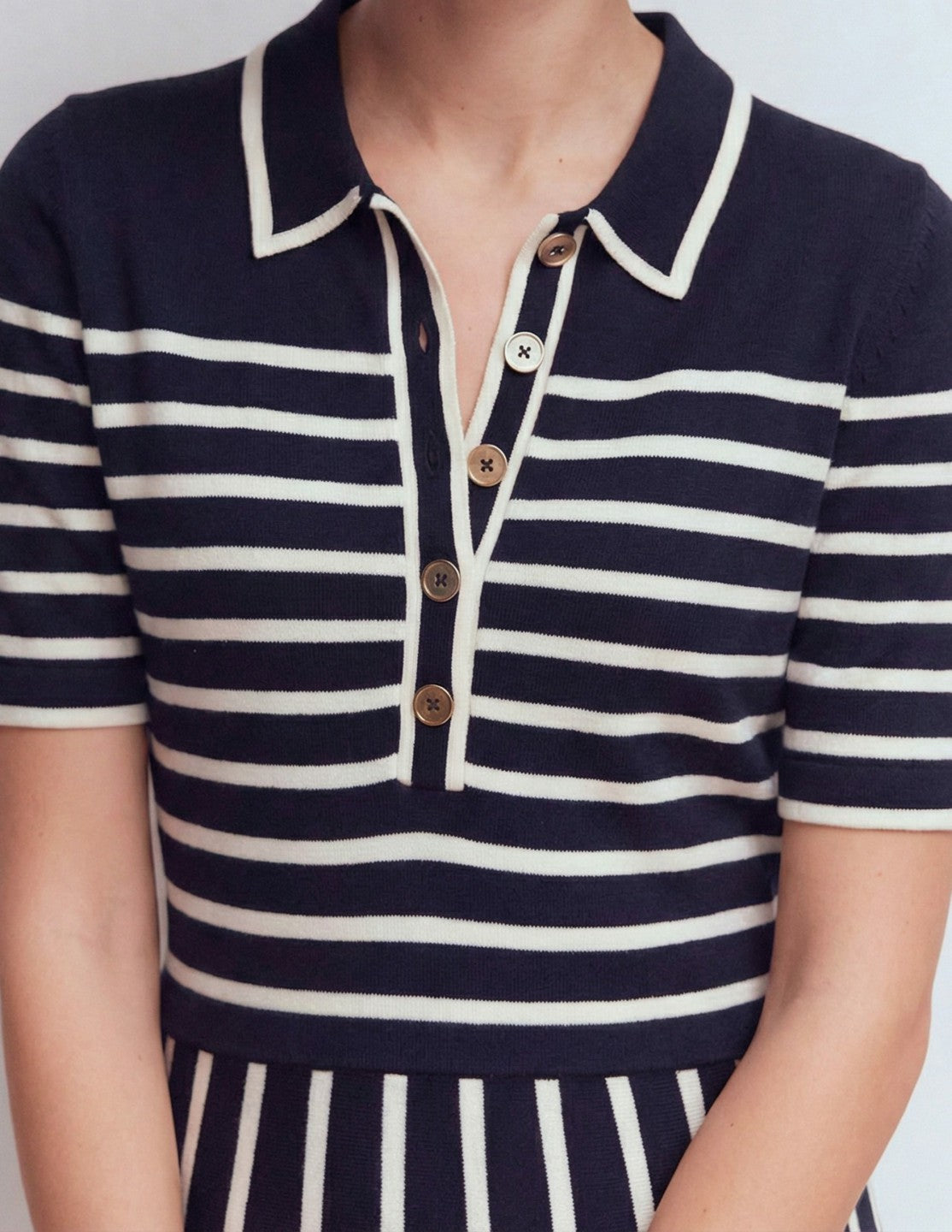 Collared Knitted Midi Dress-French Navy and Ivory Stripe / Boden On sale