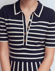 Collared Knitted Midi Dress-French Navy and Ivory Stripe / Boden On sale