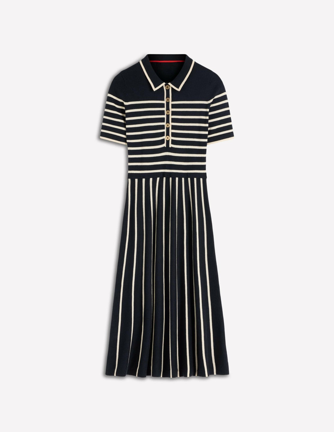 Collared Knitted Midi Dress-French Navy and Ivory Stripe / Boden On sale