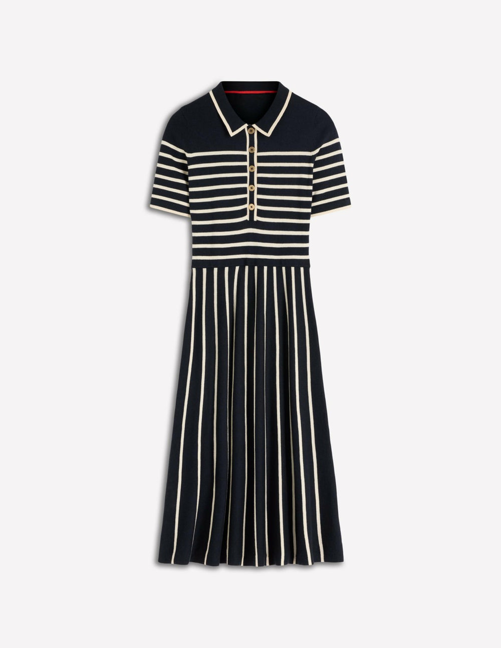 Collared Knitted Midi Dress-French Navy and Ivory Stripe / Boden On sale