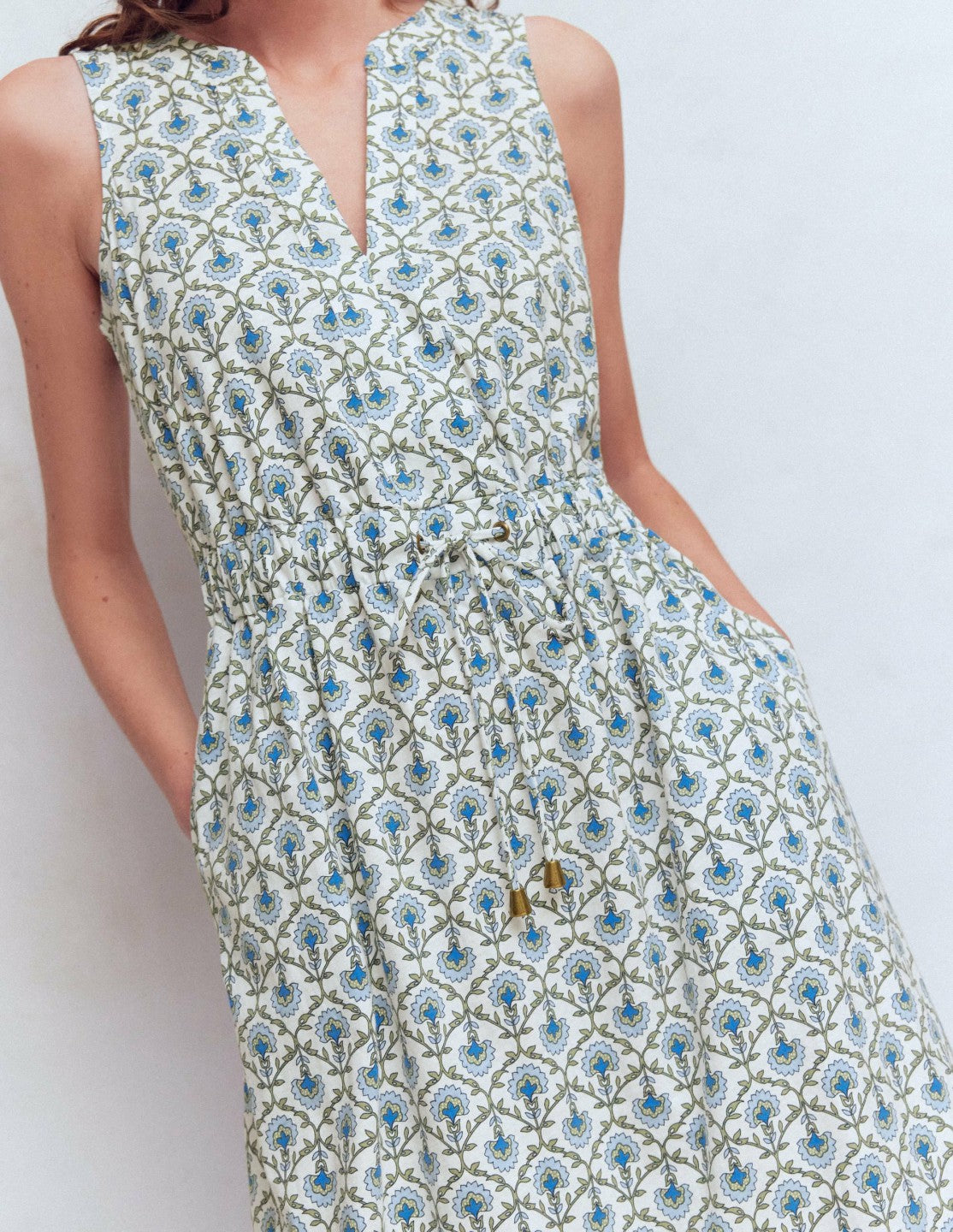 Delphine Midi Sleeveless Dress-Ivory, Flower Lattice / Boden us