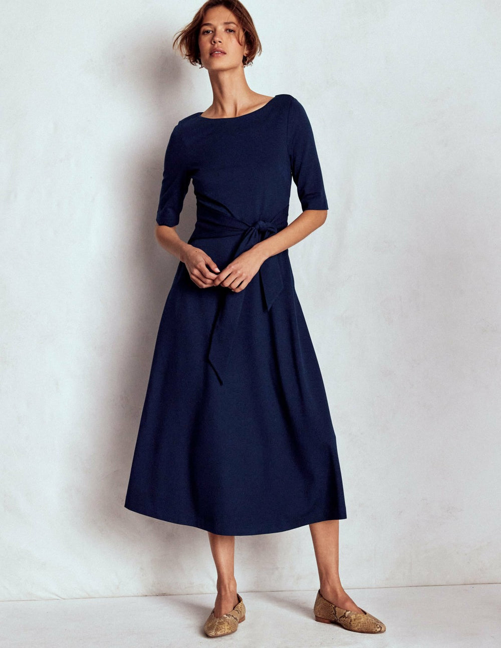 Mathilde Tie Waist Ponte Dress-Navy / Boden Online
