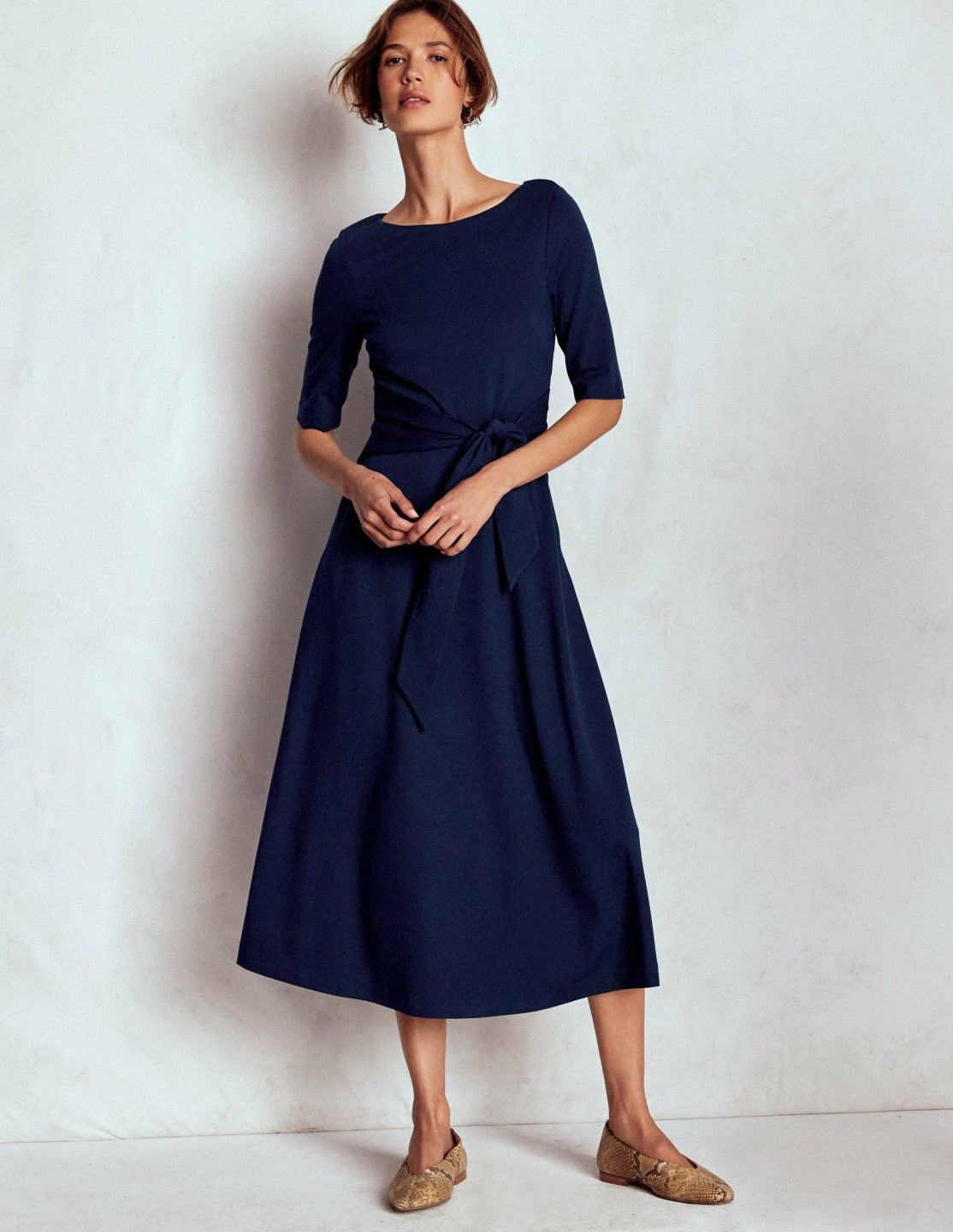 Mathilde Tie Waist Ponte Dress-Navy / Boden Online