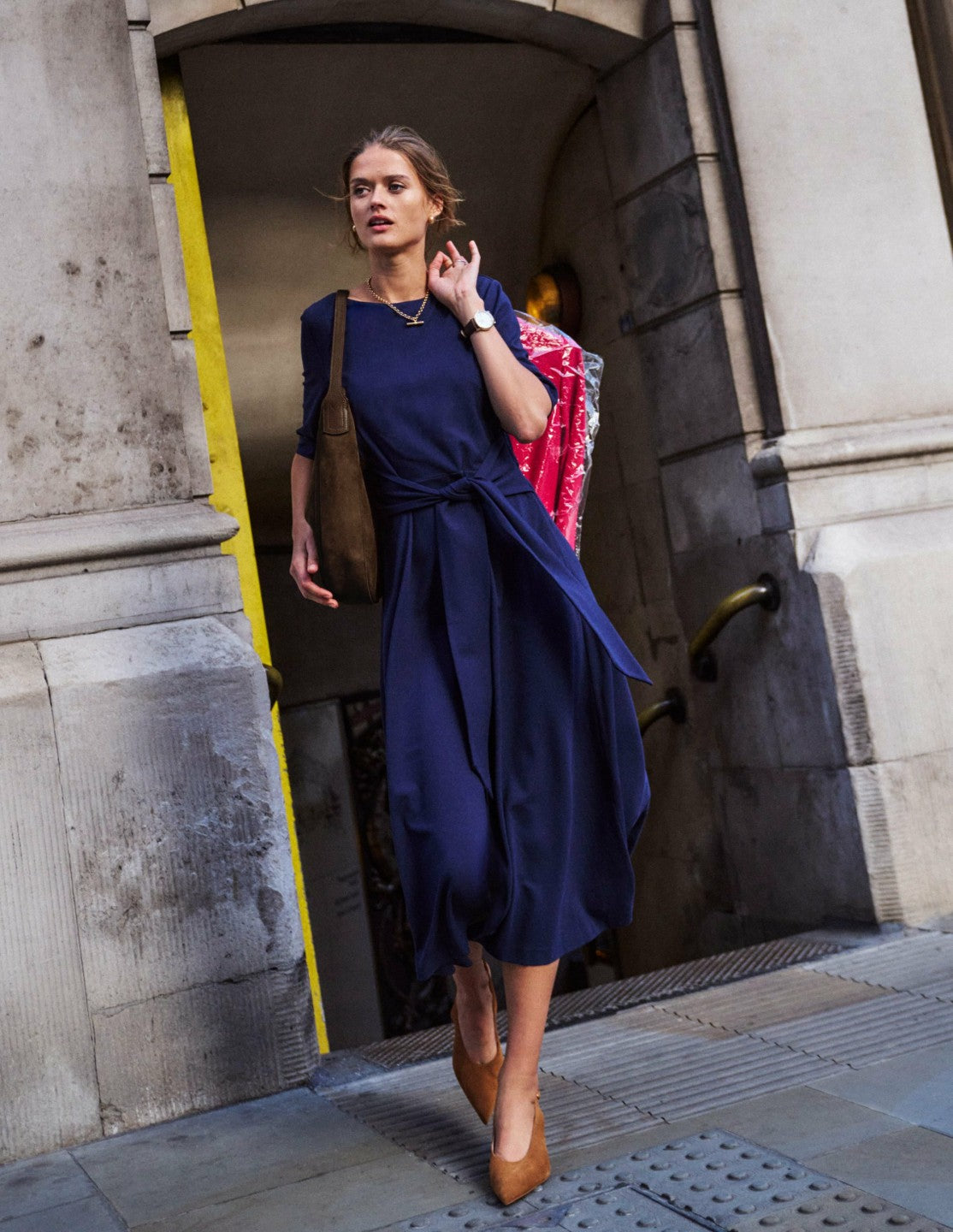 Mathilde Tie Waist Ponte Dress-Navy / Boden Online