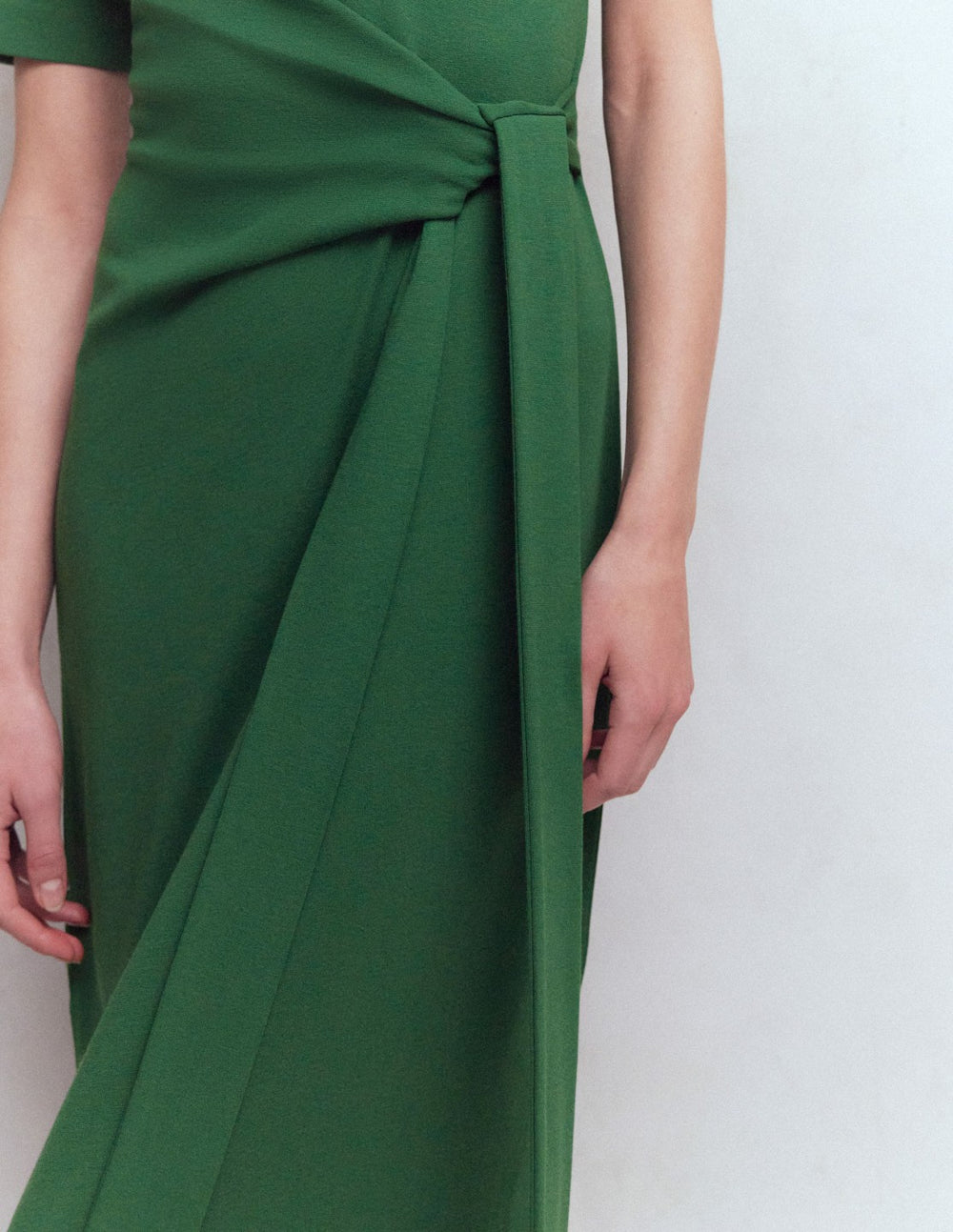 Zinnia Tie Ponte Midi Dress-Dark Green / Boden Outlet