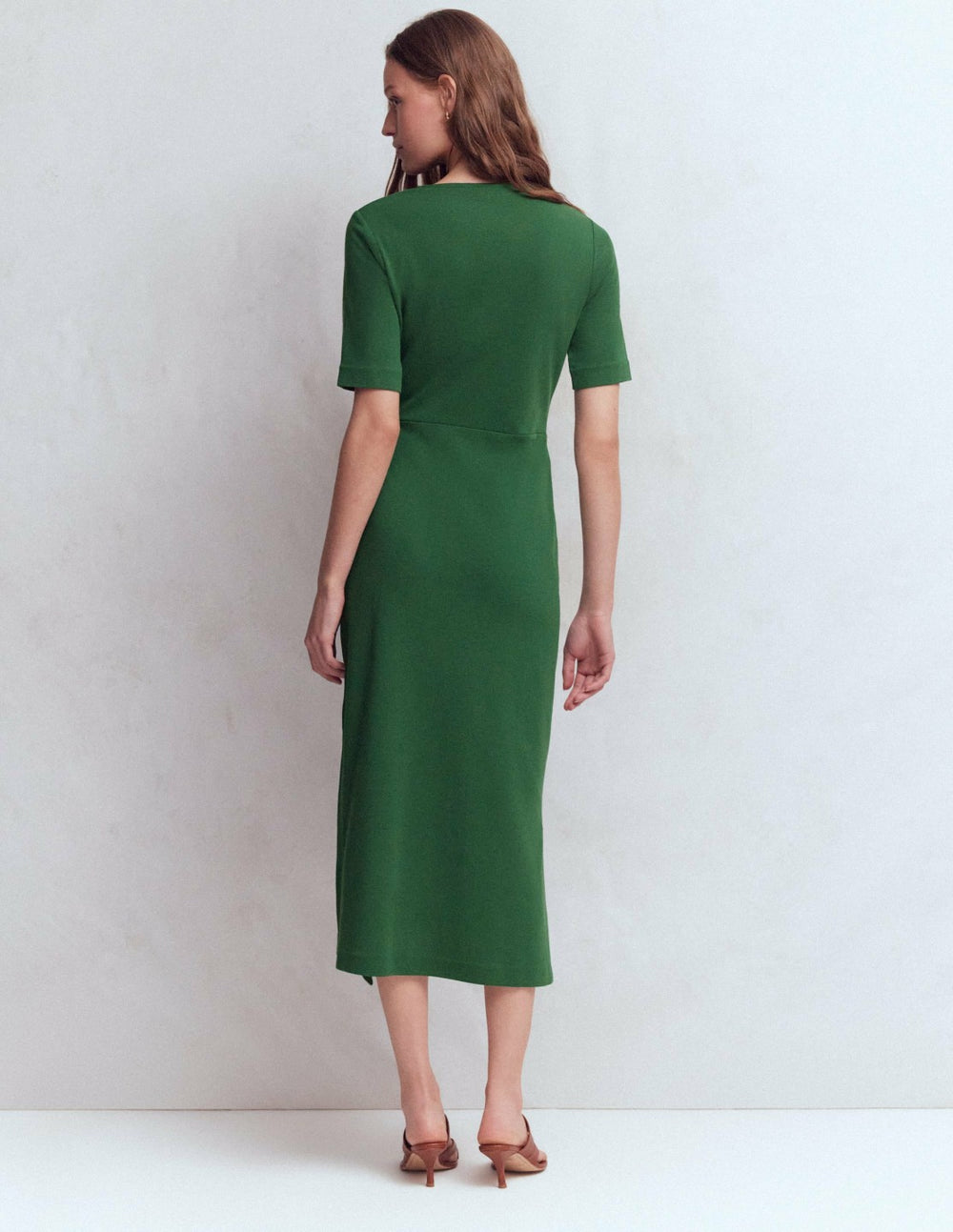 Zinnia Tie Ponte Midi Dress-Dark Green / Boden Outlet