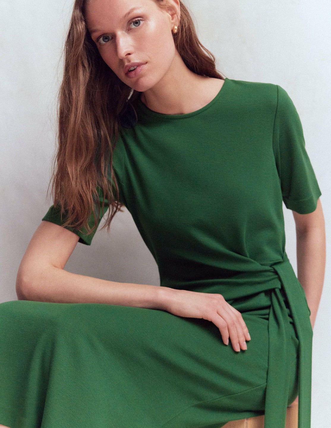 Zinnia Tie Ponte Midi Dress-Dark Green / Boden Outlet
