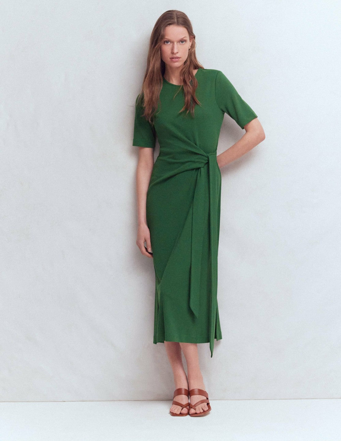 Zinnia Tie Ponte Midi Dress-Dark Green / Boden Outlet