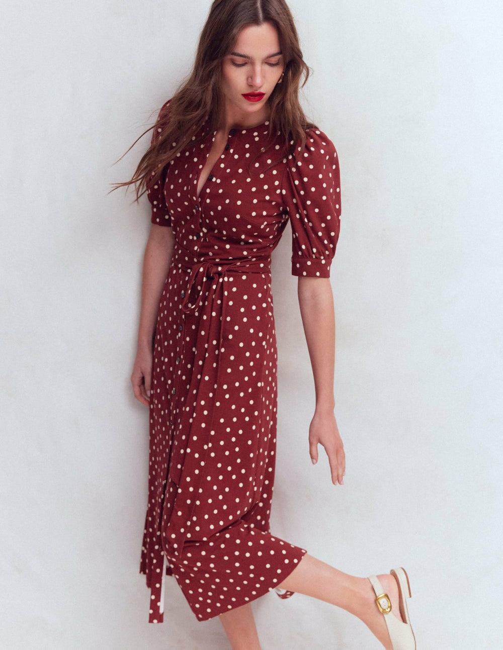 Puff Sleeve Ponte Shirt Dress-Red Pear, Painted Dot / Boden Discount