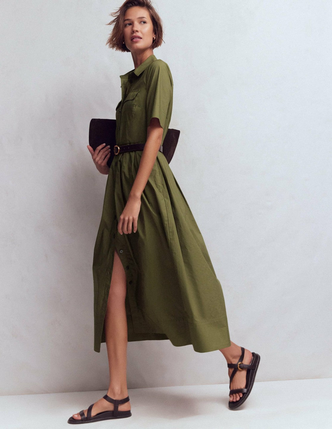 Zoe Short Sleeve Shirt Dress-Woodland Green / Boden On sale