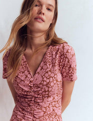 Una Ruched Front Ponte Dress-Russet, Flowerbed Bloom / Boden us