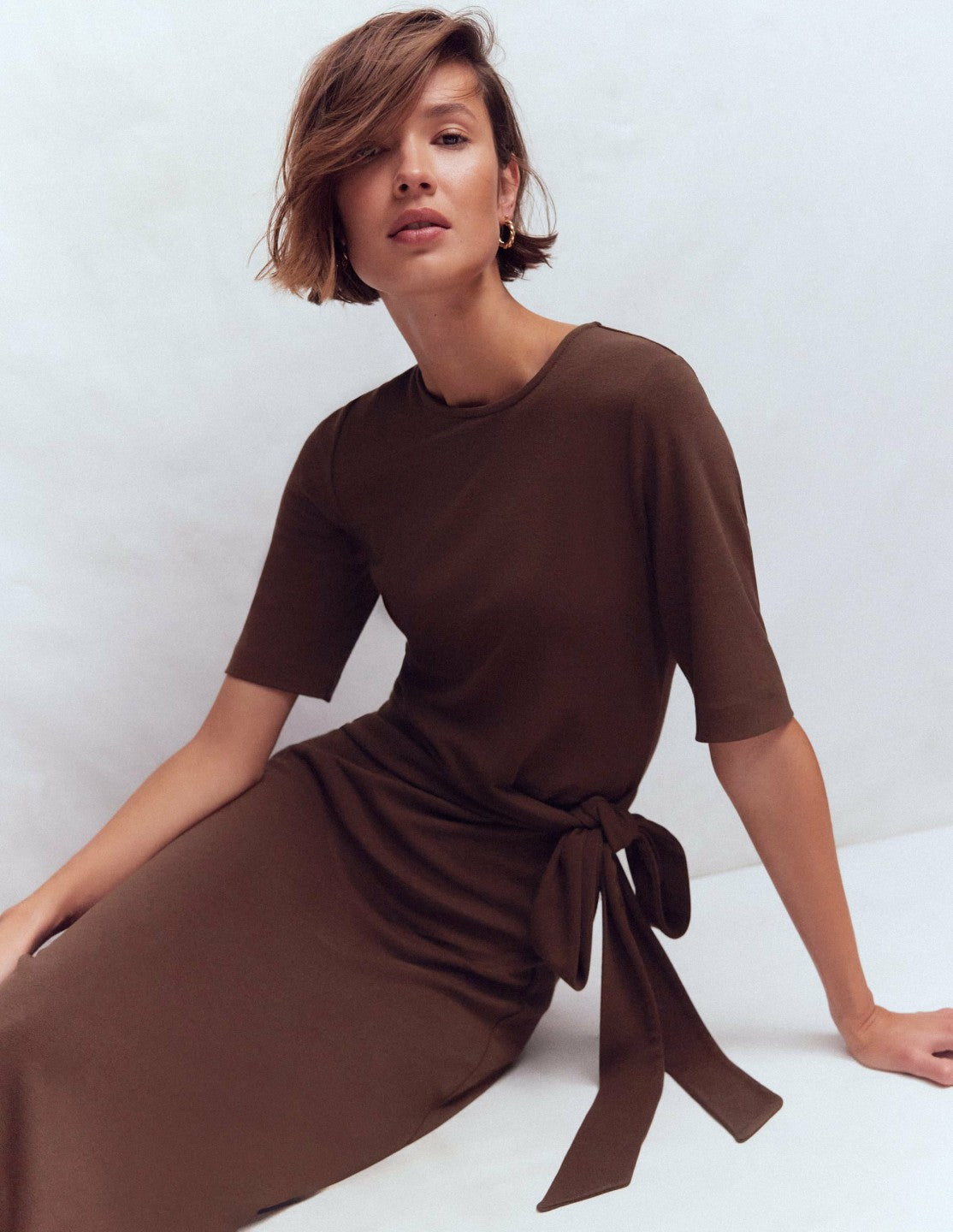 Zinnia Tie Ponte Midi Dress-Espresso / Boden