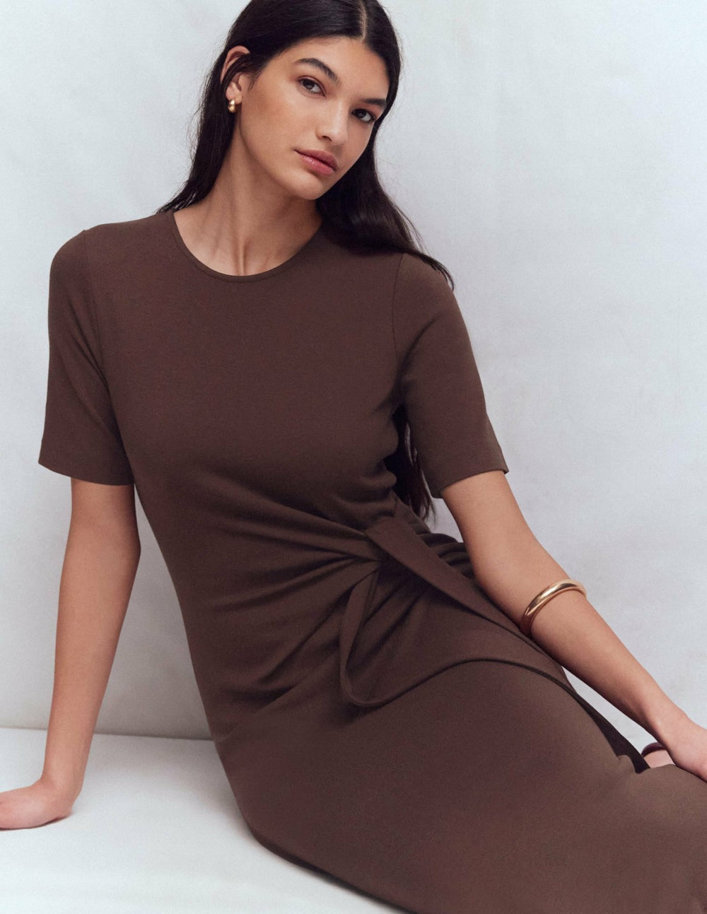Zinnia Tie Ponte Midi Dress-Espresso / Boden