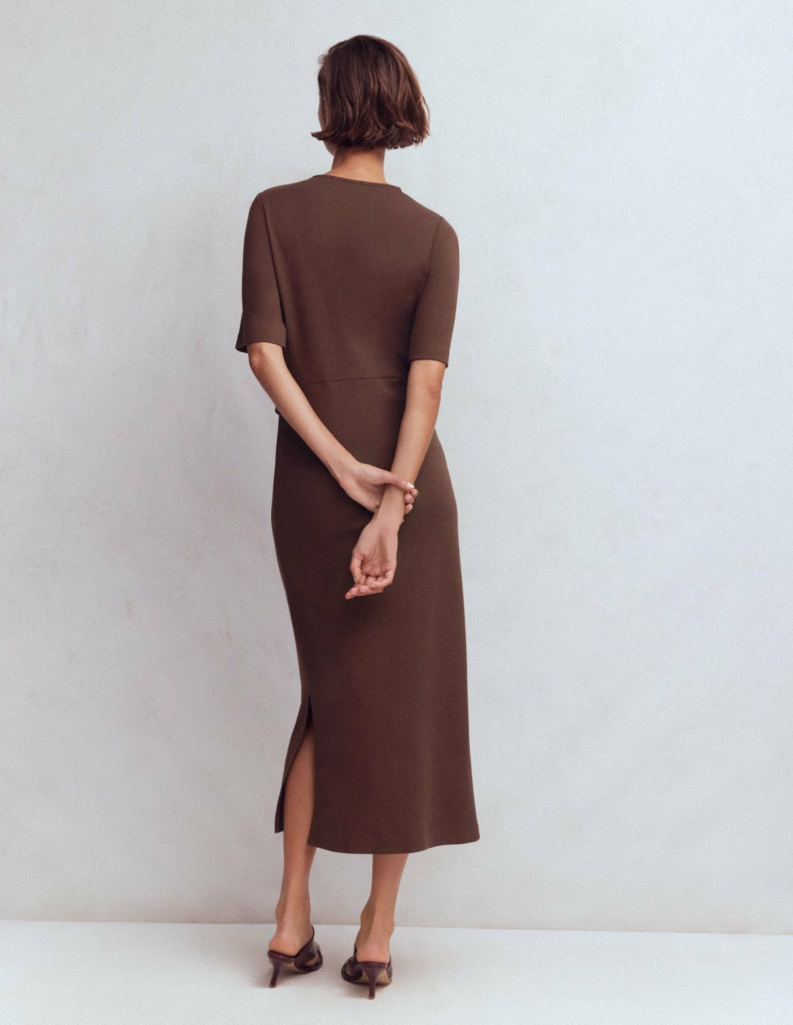 Zinnia Tie Ponte Midi Dress-Espresso / Boden