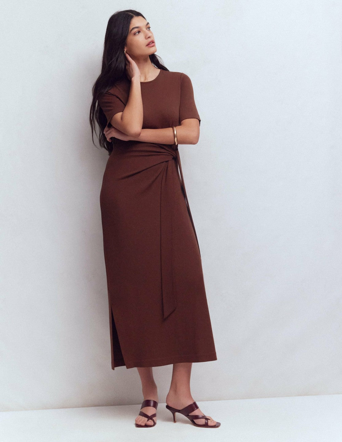 Zinnia Tie Ponte Midi Dress-Espresso / Boden