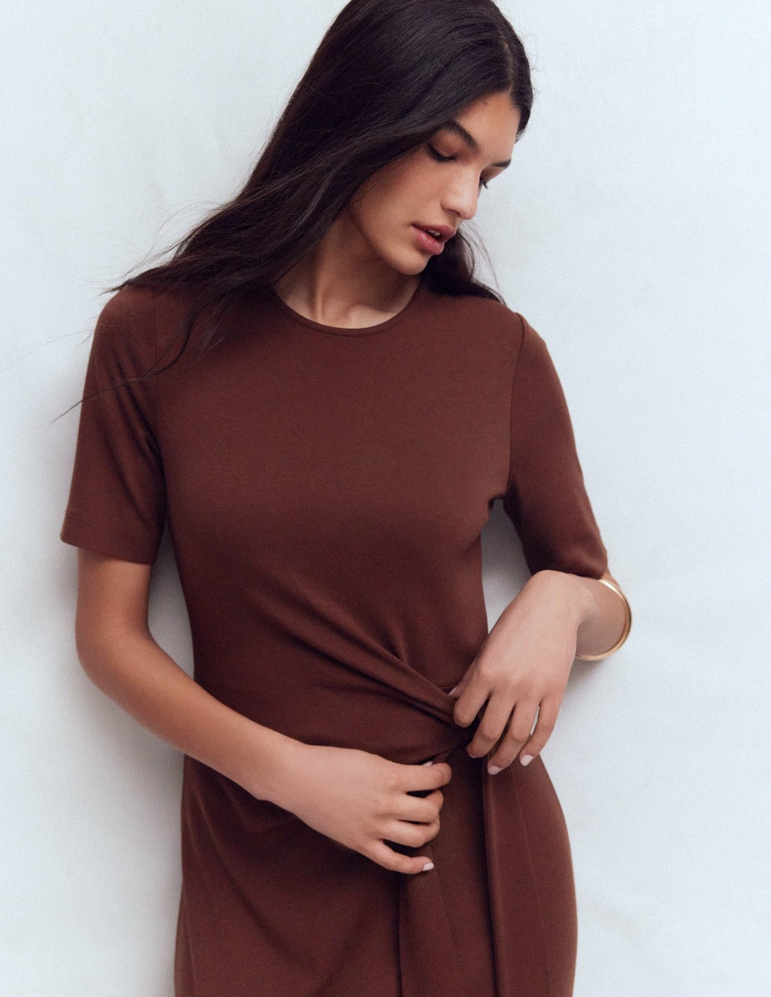 Zinnia Tie Ponte Midi Dress-Espresso / Boden
