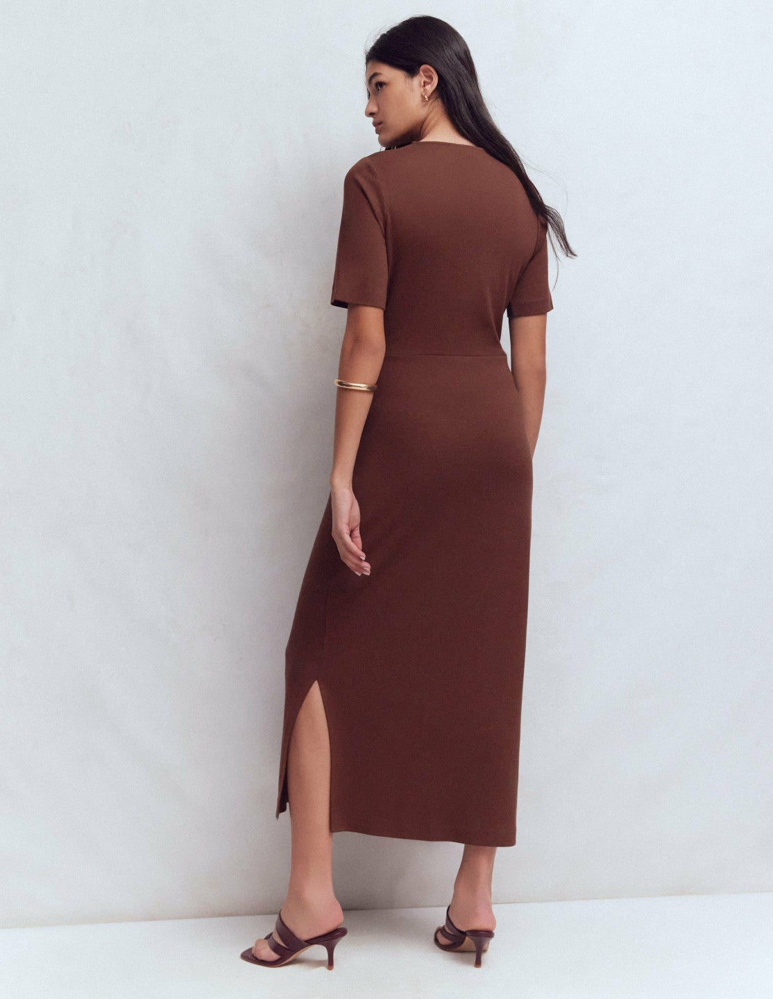 Zinnia Tie Ponte Midi Dress-Espresso / Boden