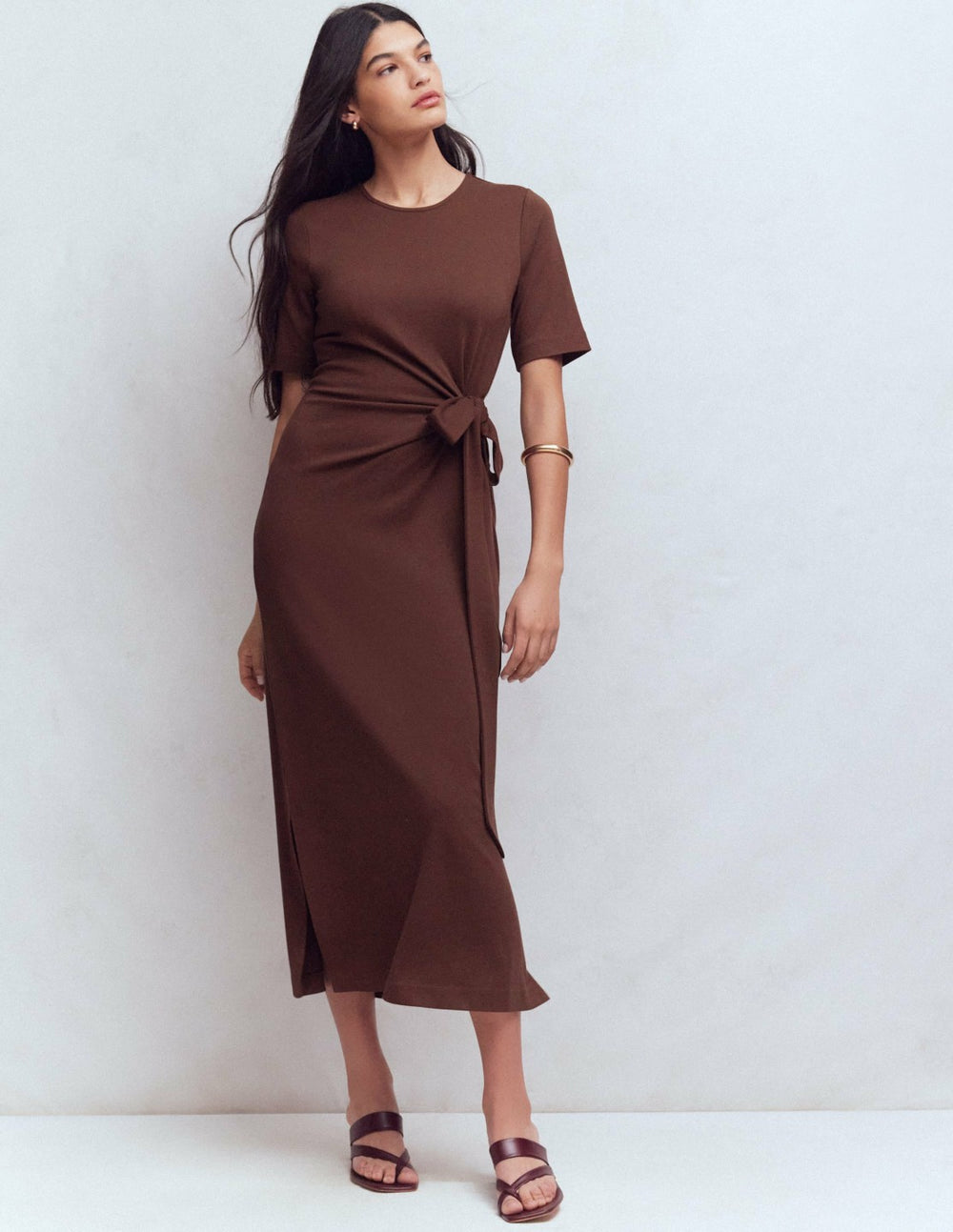 Zinnia Tie Ponte Midi Dress-Espresso / Boden