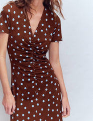 Una Ruched Front Ponte Dress-Raw Umber, Painted Dot / Boden Online