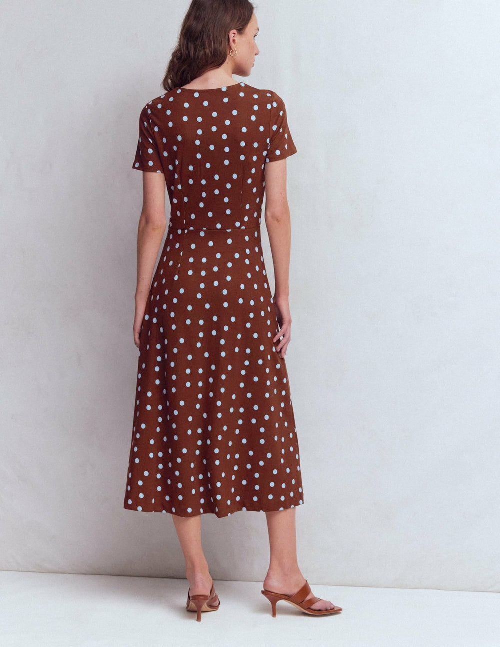 Una Ruched Front Ponte Dress-Raw Umber, Painted Dot / Boden Online