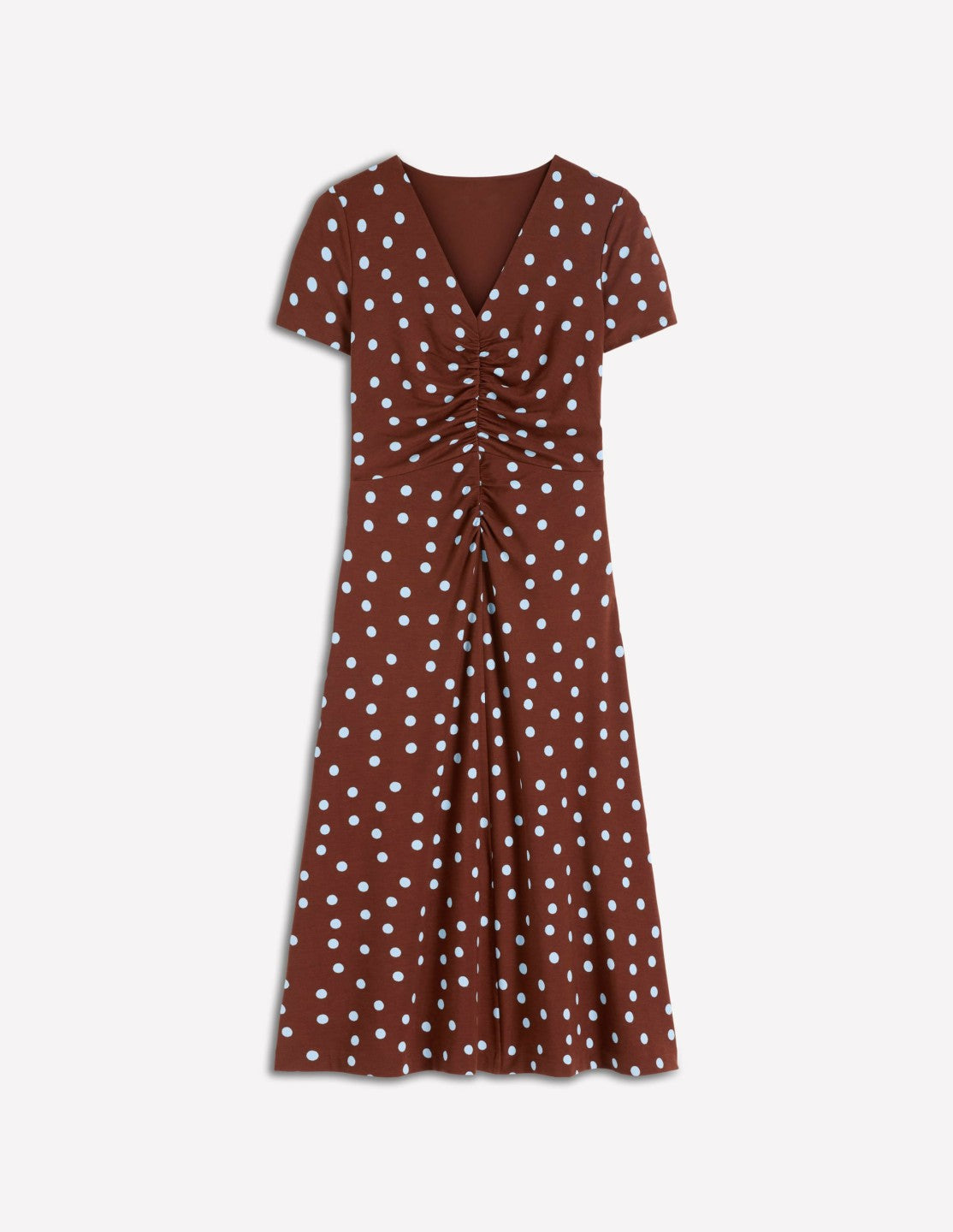 Una Ruched Front Ponte Dress-Raw Umber, Painted Dot / Boden Online