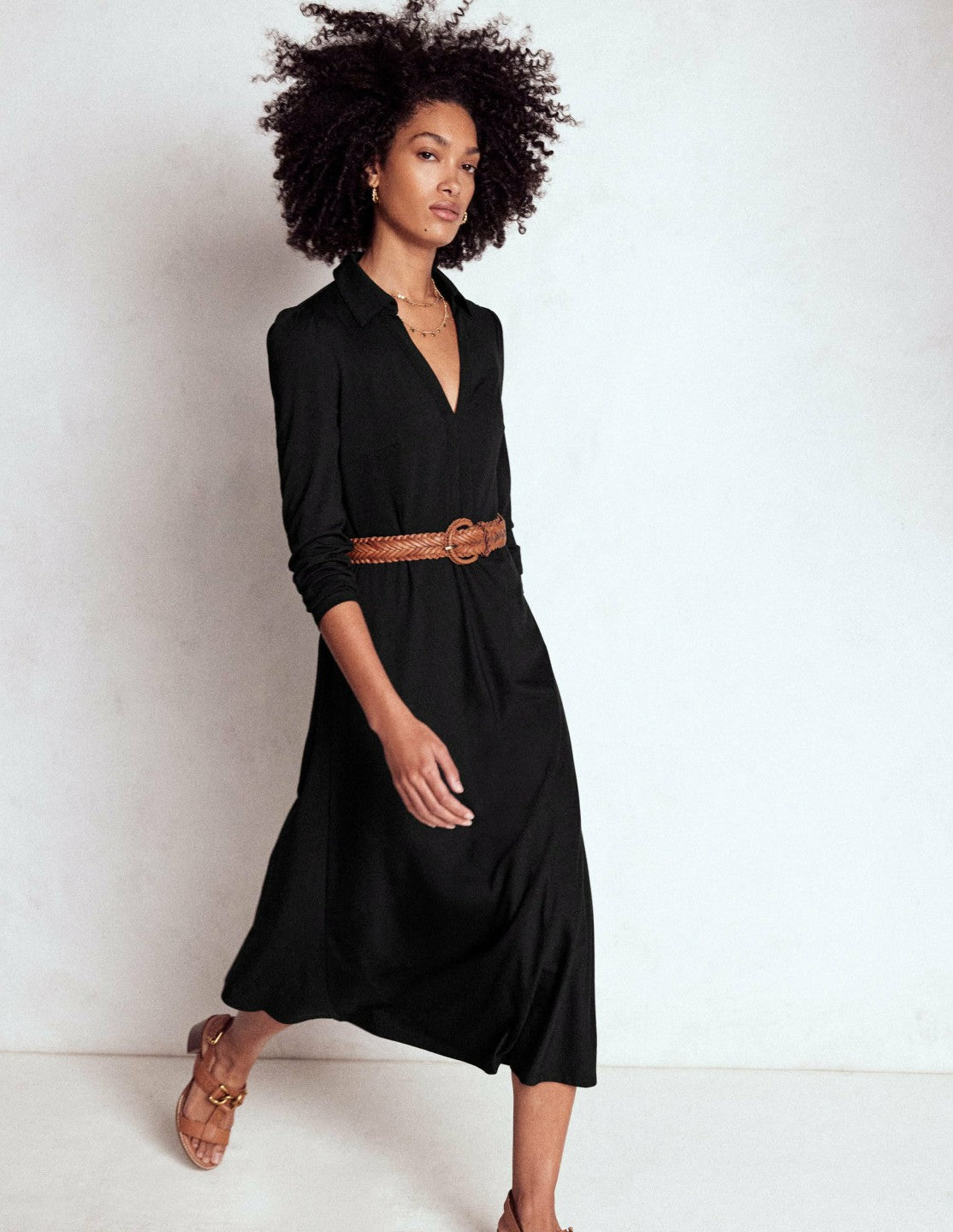 Imogen Collared Jersey Dress-Black / Boden Outlet