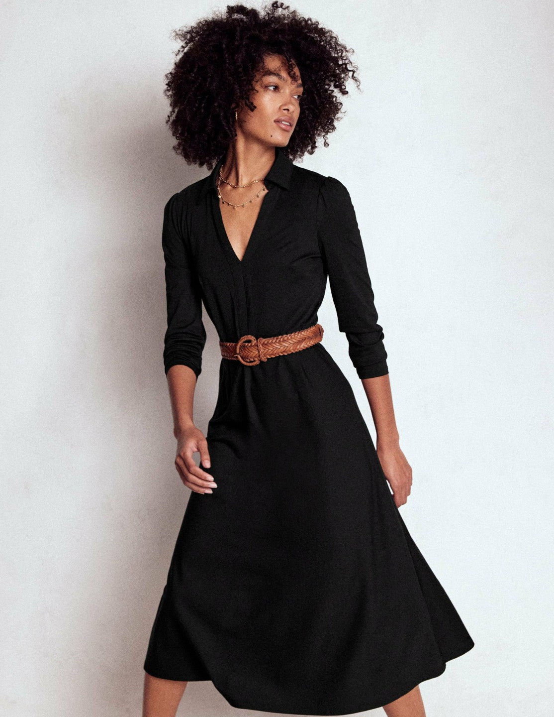 Imogen Collared Jersey Dress-Black / Boden Outlet