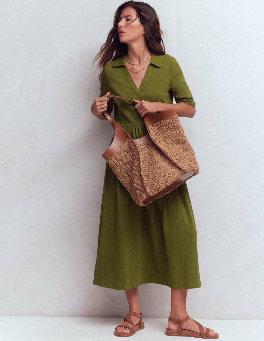 Aria Collared Jersey Dress-Promenade Green / Boden On sale