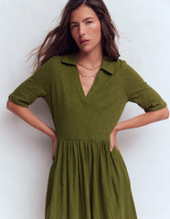Aria Collared Jersey Dress-Promenade Green / Boden On sale