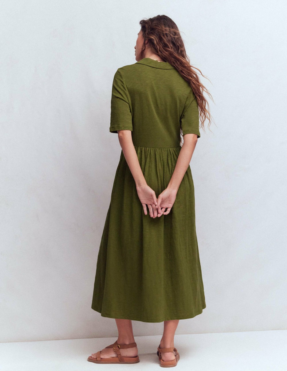Aria Collared Jersey Dress-Promenade Green / Boden On sale