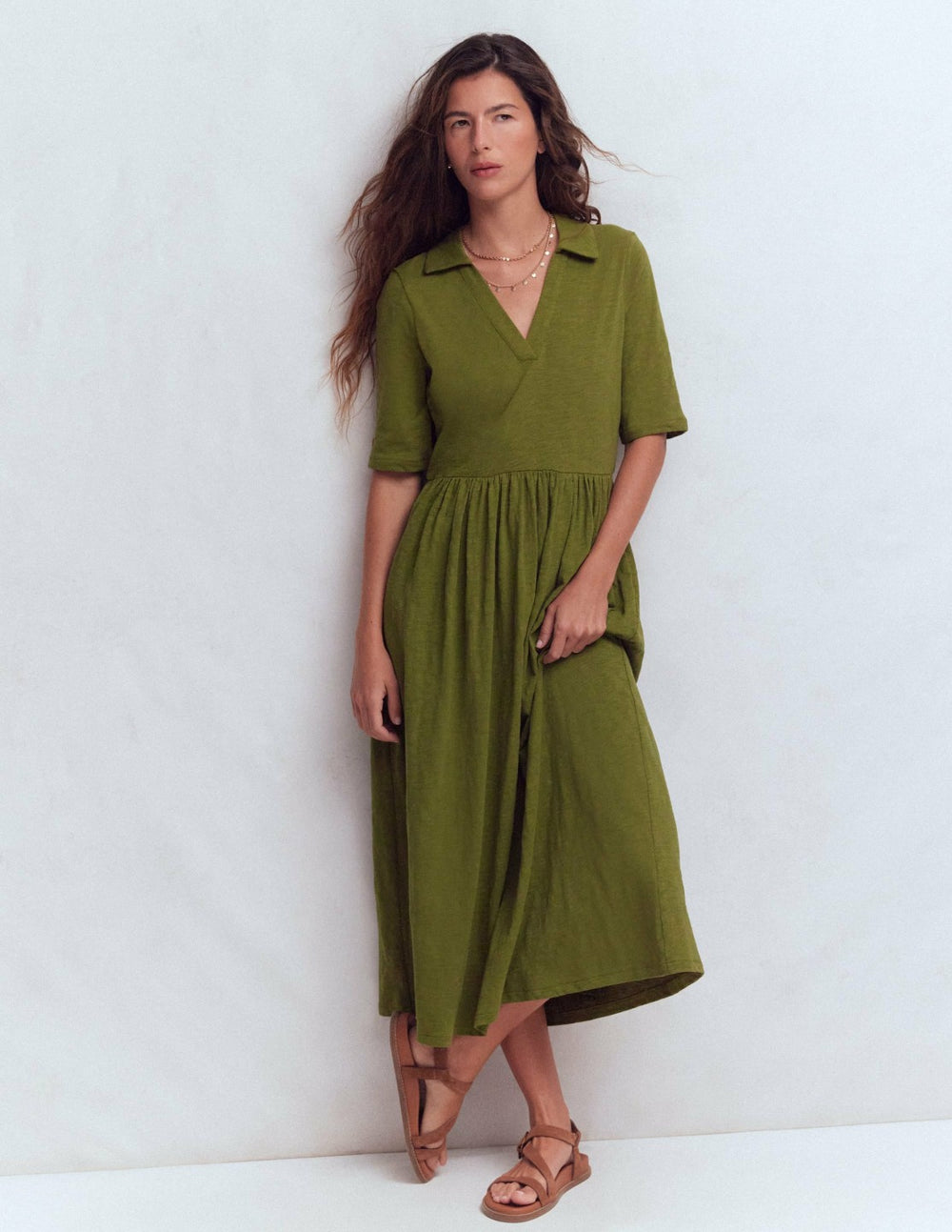 Aria Collared Jersey Dress-Promenade Green / Boden On sale