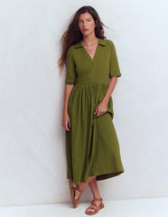 Aria Collared Jersey Dress-Promenade Green / Boden On sale