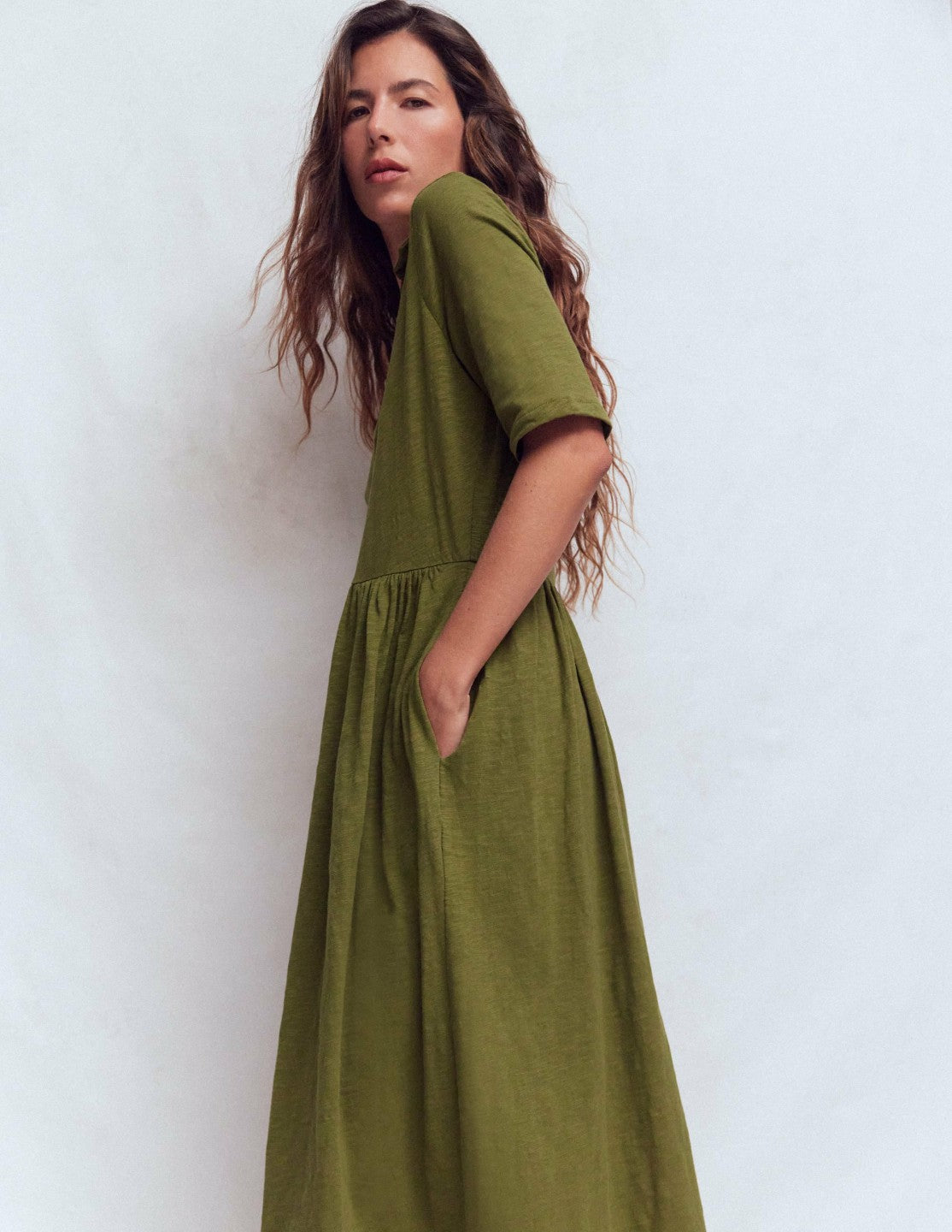 Aria Collared Jersey Dress-Promenade Green / Boden On sale