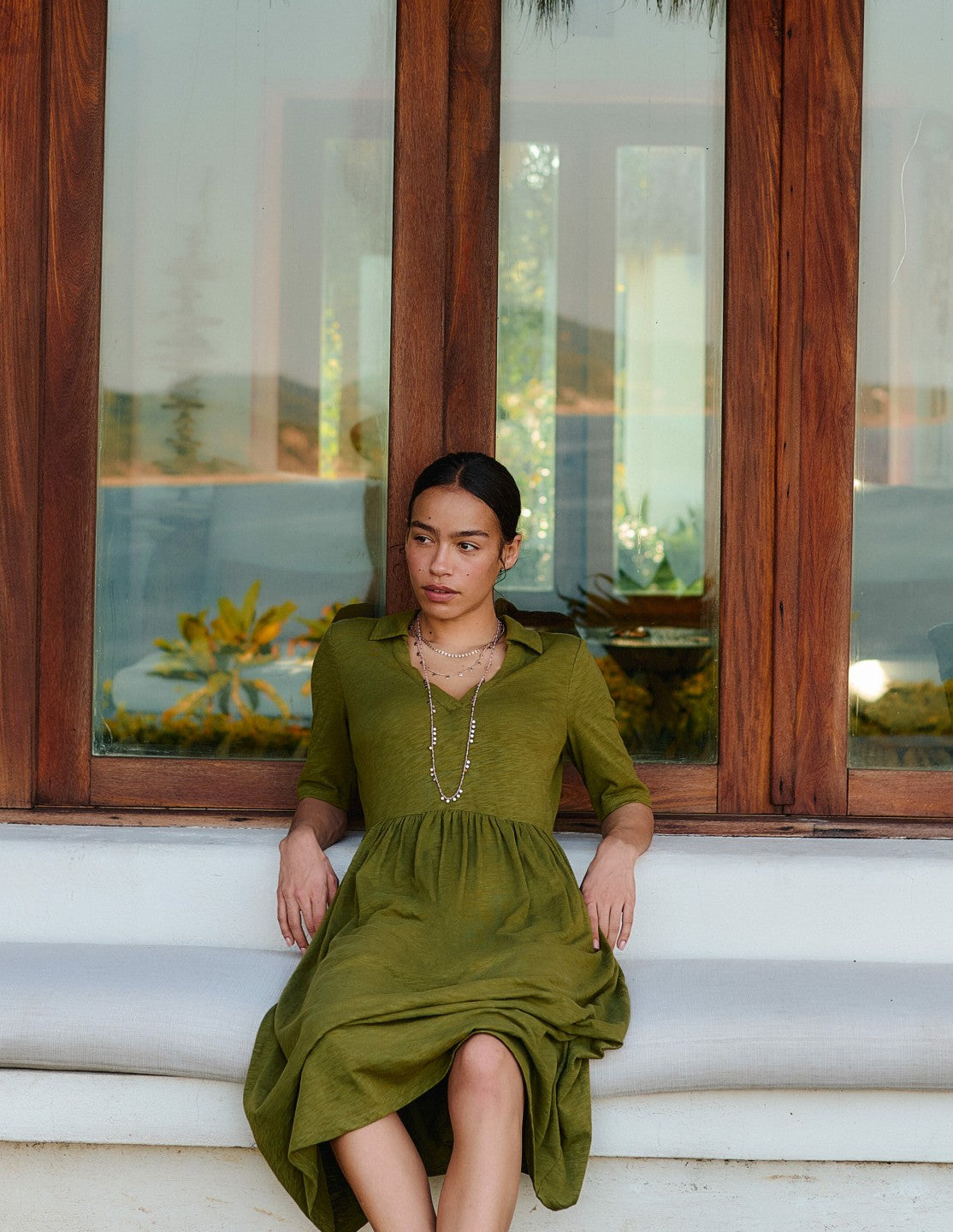 Aria Collared Jersey Dress-Promenade Green / Boden On sale