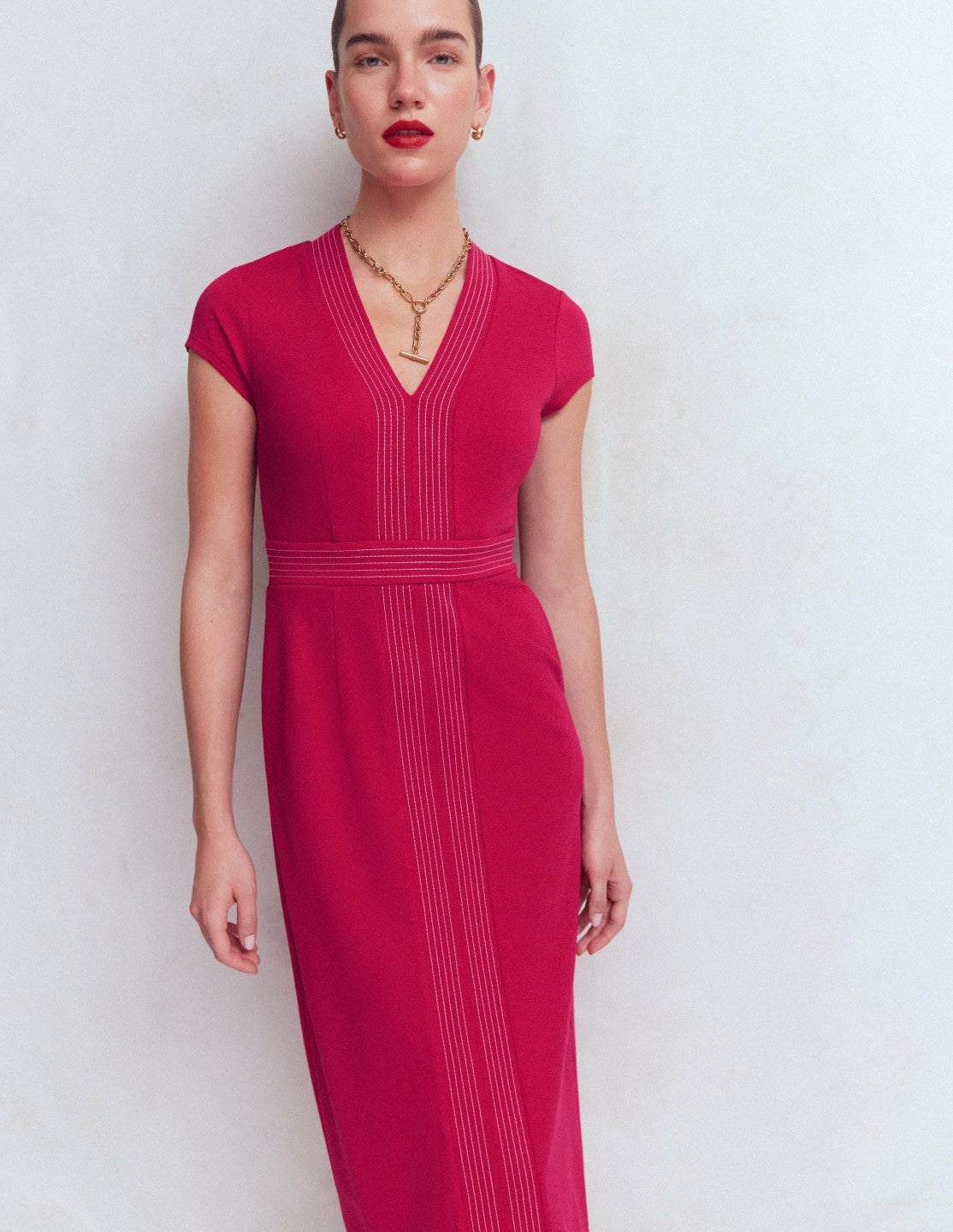 Topstitch Ponte Work Dress-Pomegranate / Boden us
