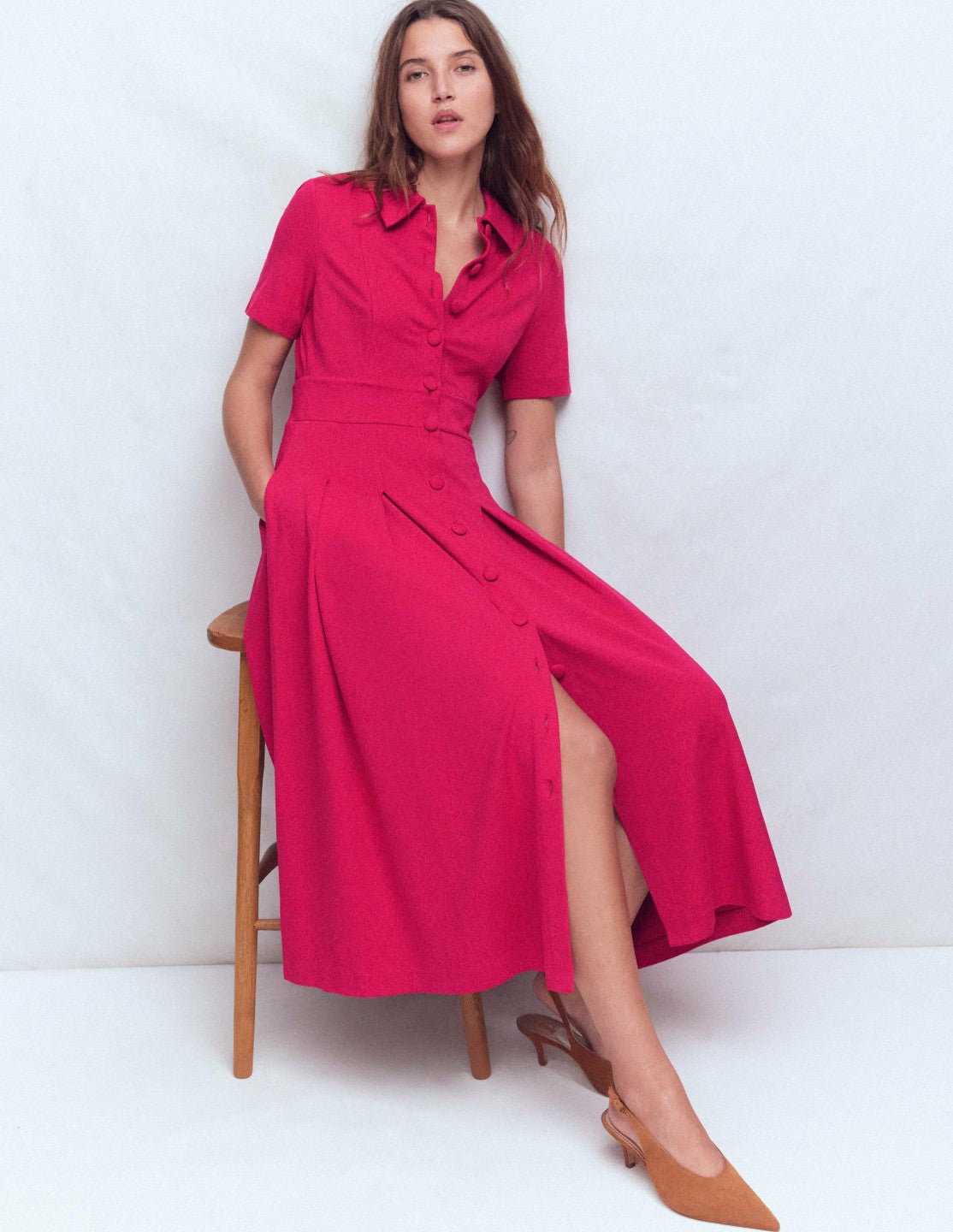 Bridget Ponte Shirt Dress-Pomegranate / Boden