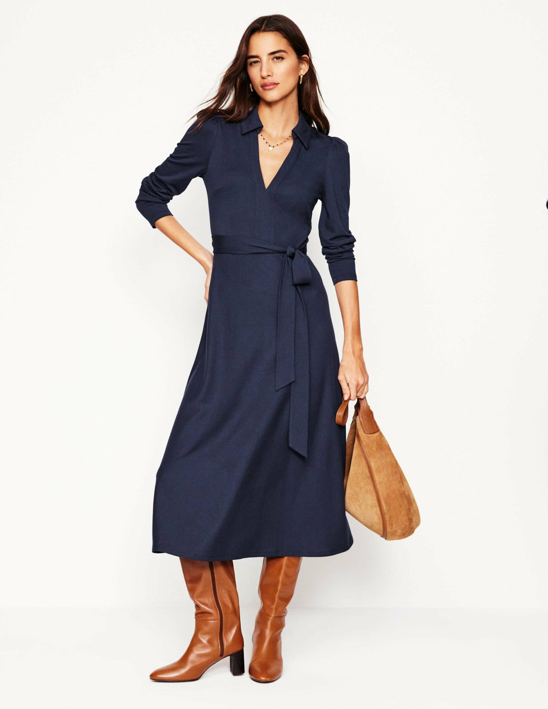 Imogen Collared Jersey Dress-Navy / Boden Sale