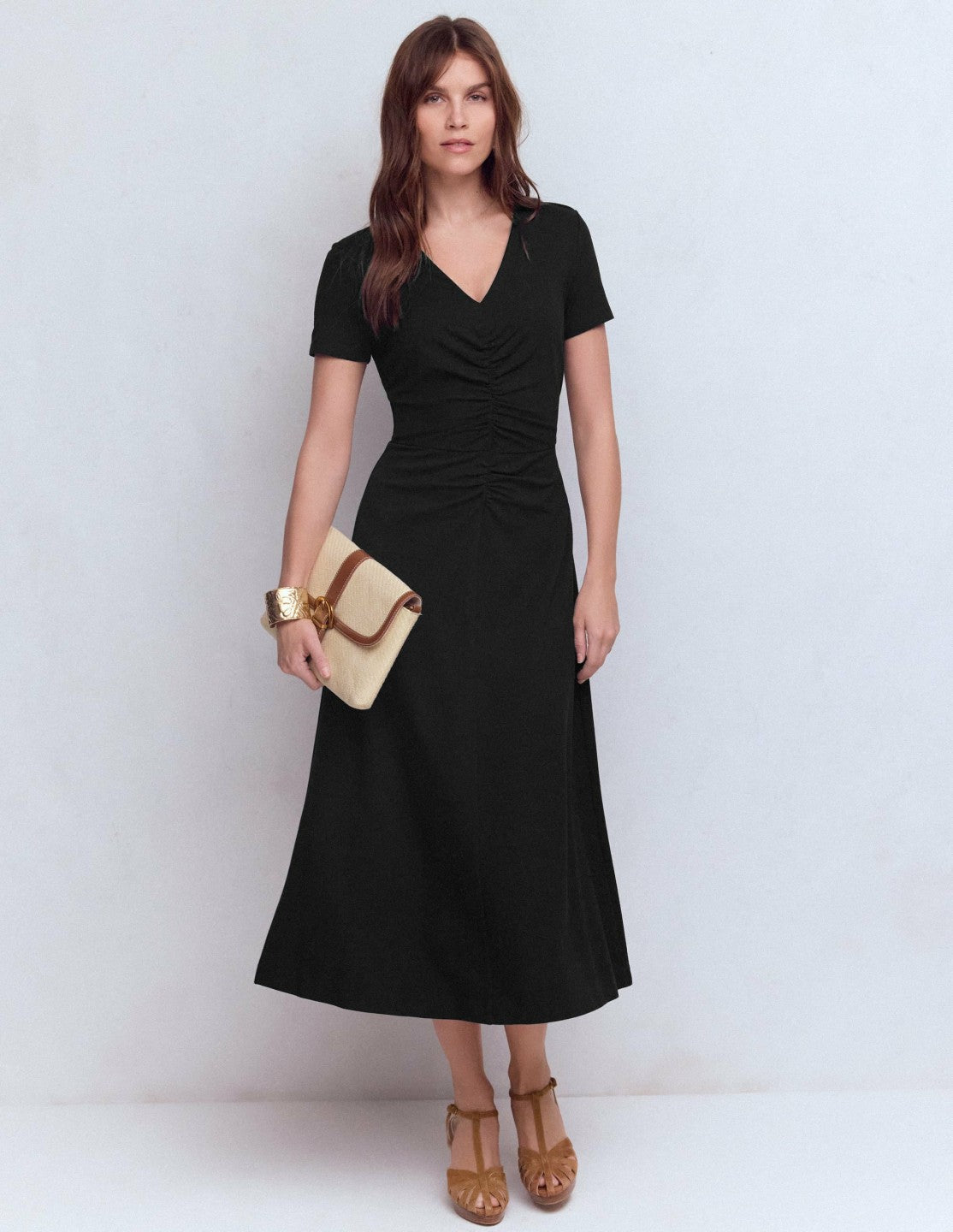 Una Ruched Front Ponte Dress-Black / Boden Online